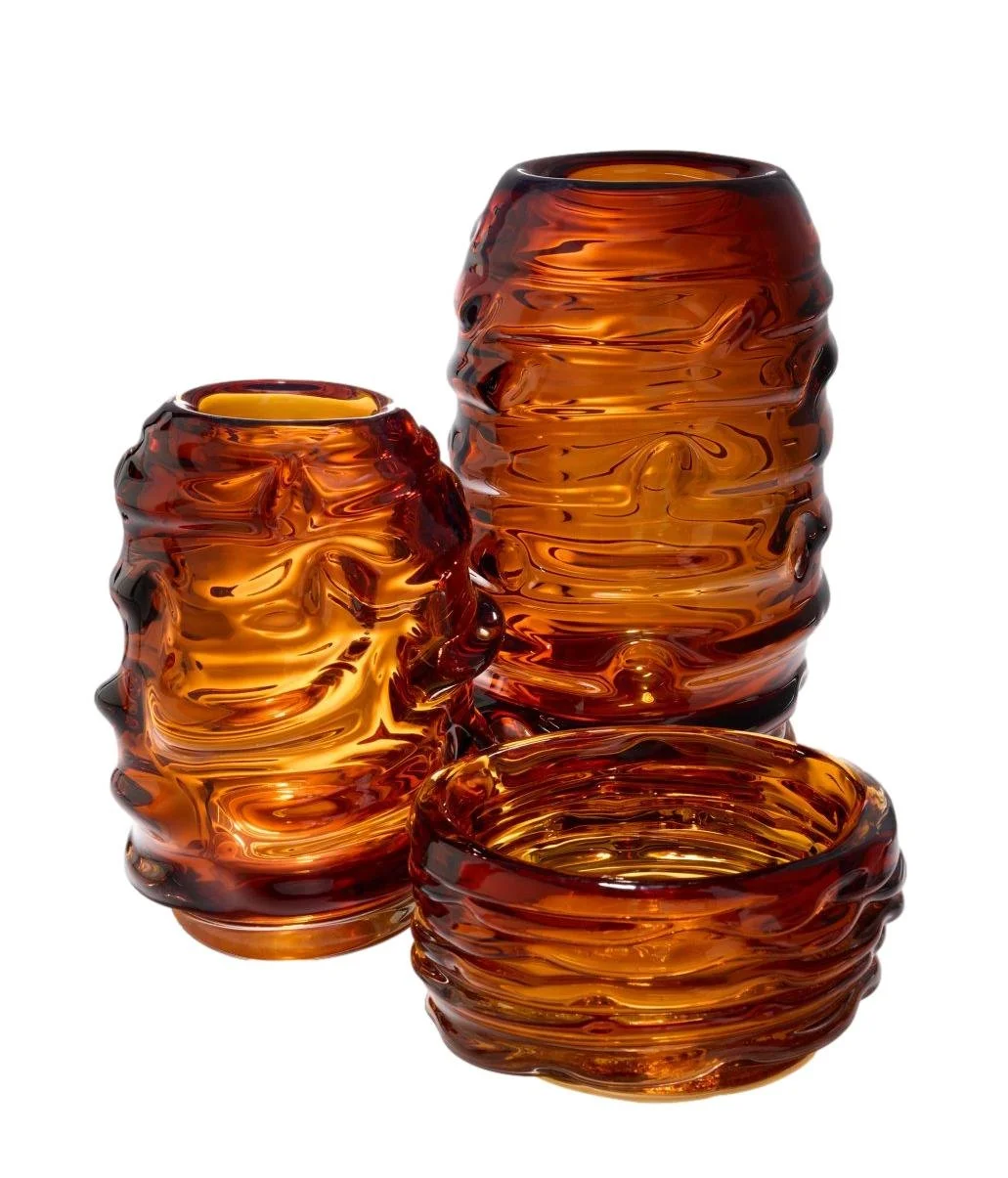 Ribbed Amber Glass Vase Small - 9dx11h - CD12270 Large - 9dx15h - CD12271 Ribbed Amber Glass Bowl 9.5dx4h - CD12273