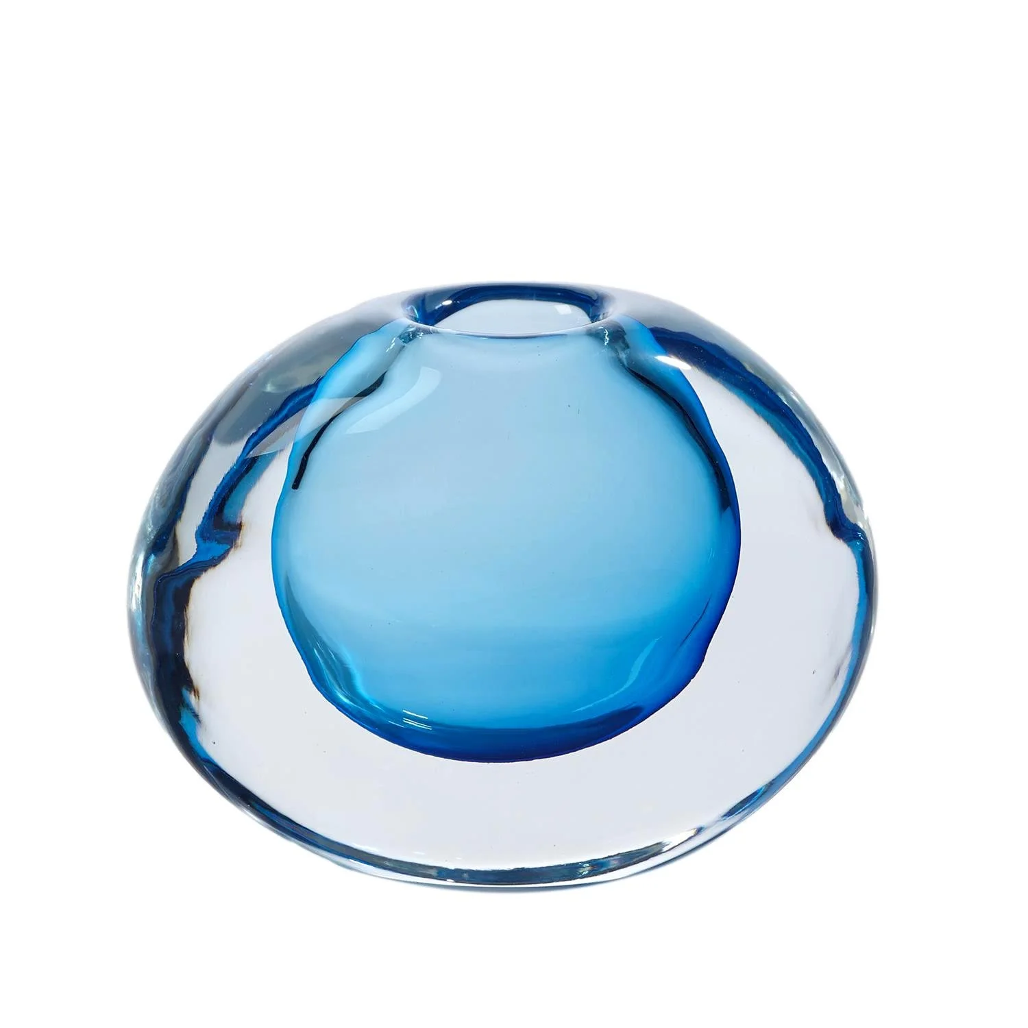 Blue/Clear Cased Glass Oval Vase 8×4×8h - GV6.60487