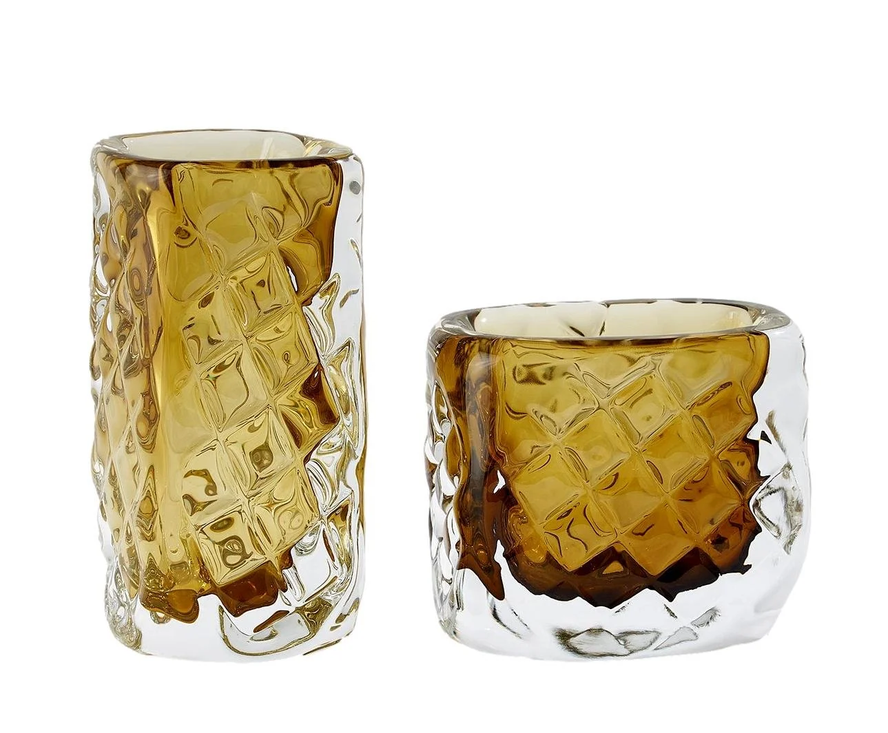 Polish Glass Quilted Vase, Moss Green Square - 6x6x12h - GV7.60253 Wide - 9x6x8h - GV7.60254