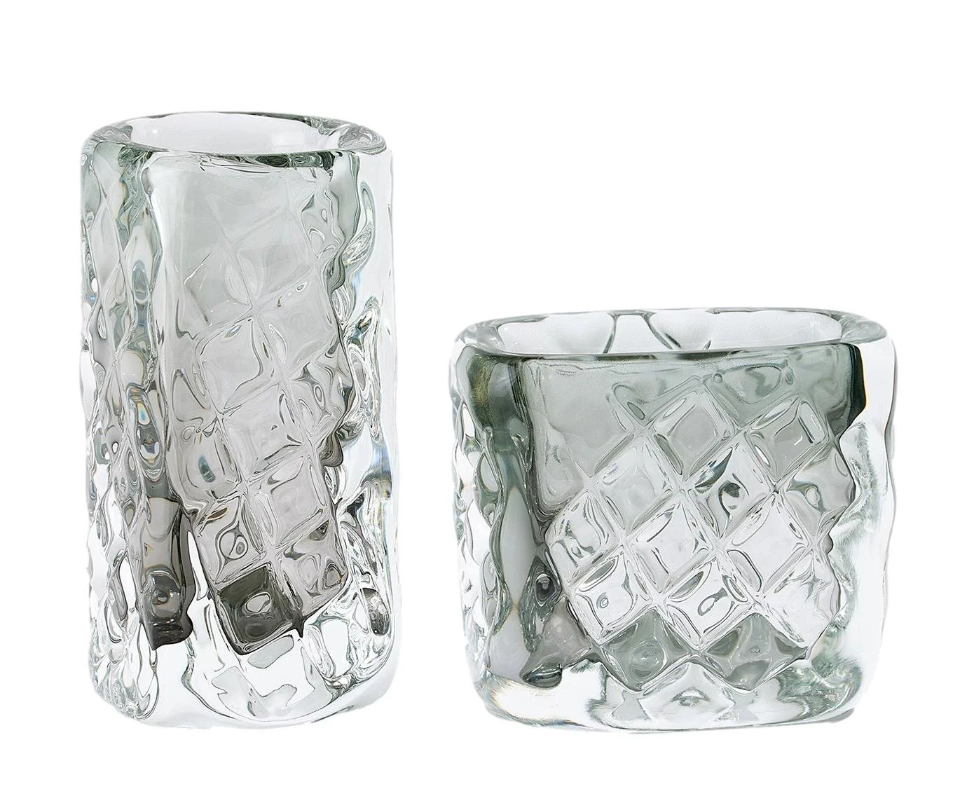 Polish Glass Quilted Vase, Grey Square - 6x6x12h - GV7.60249 Wide - 9x6x8h - GV7.60250
