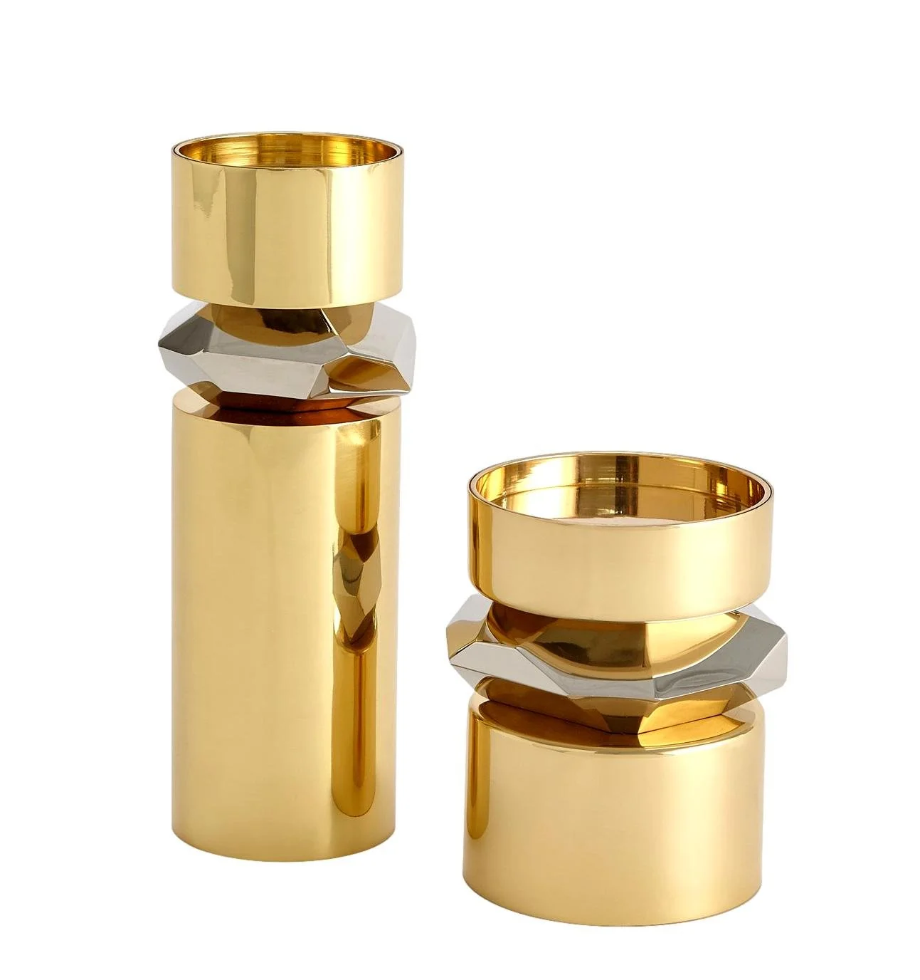 Shiny Brass / Nickel Plated Faceted Candleholder Short - 5dv6h - GVRT9.90045 Tall - 3.5dx10.5h - GVRT9.90040