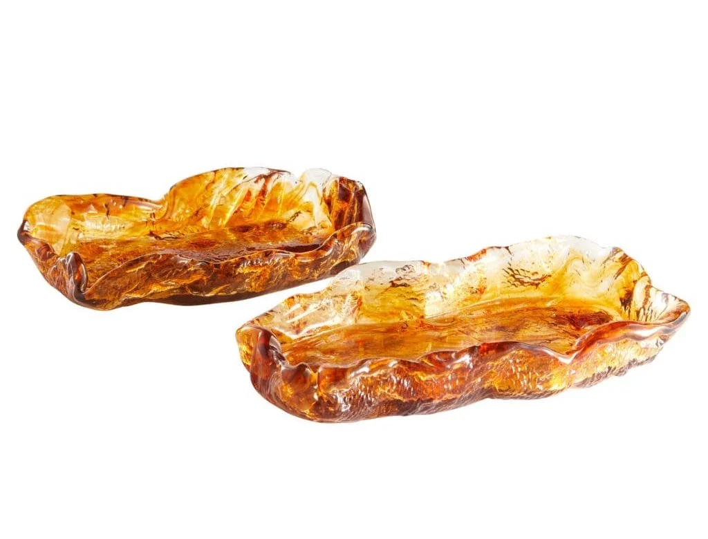 Amber Molten Glass Tray Small - 9x5x2.5h - CD11857 Large - 10x6x2h - CD11856