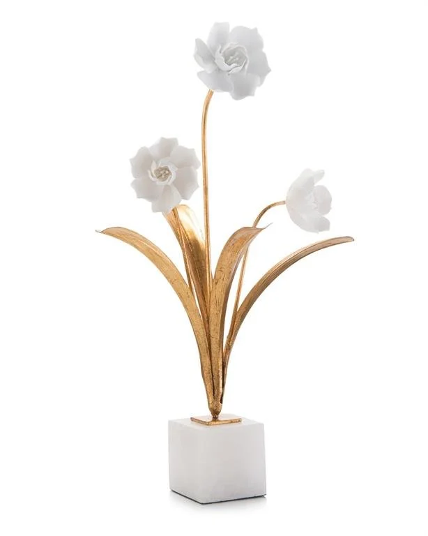  Porcelain Flower Bulbs with Gold Leaf and Alabaster Base  12x9x19h - JRA10490 