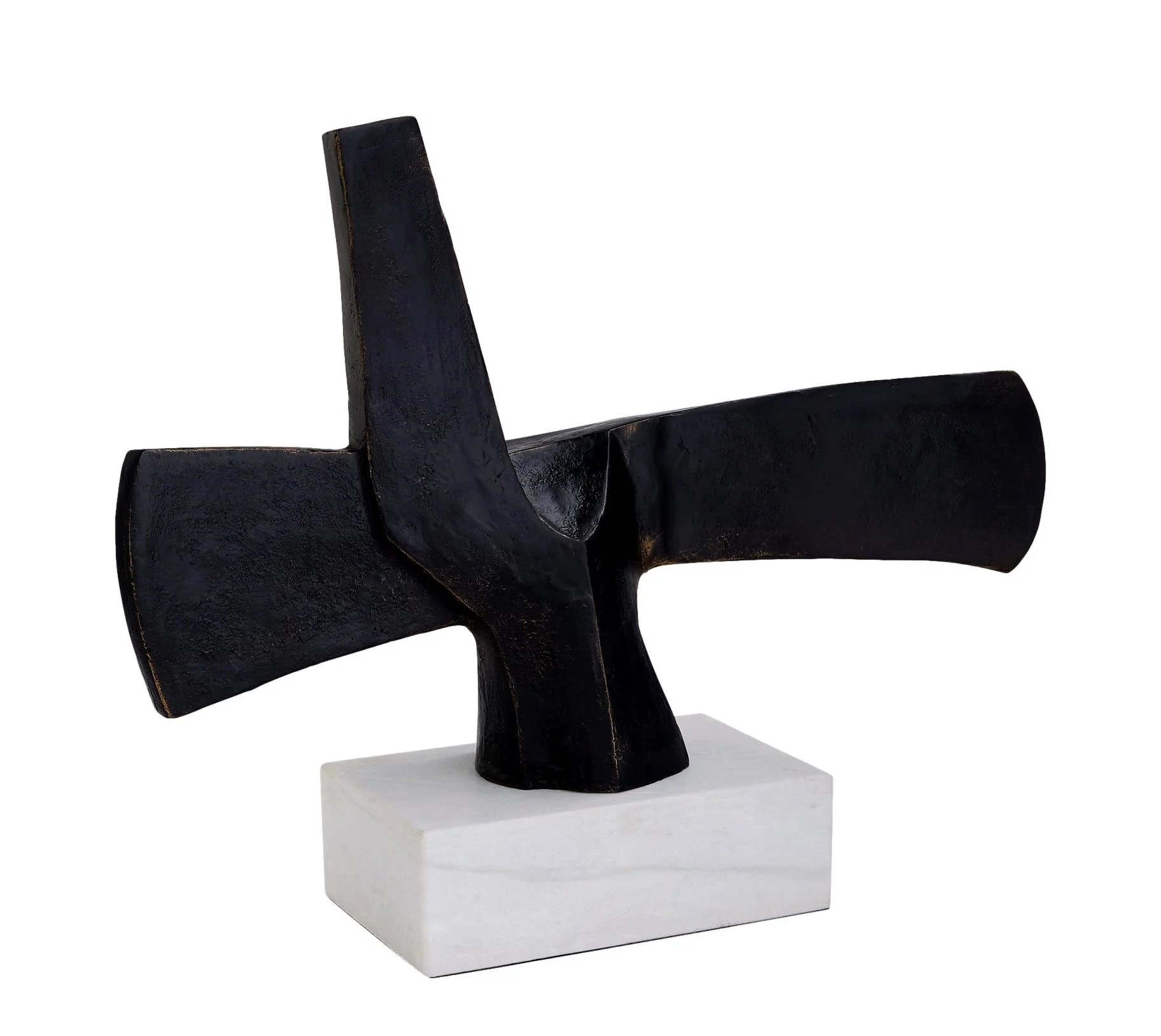  Divergent, Bronzed Cast Iron and Marble Abstract Sculpture  22×6×16.5h - CD12265 