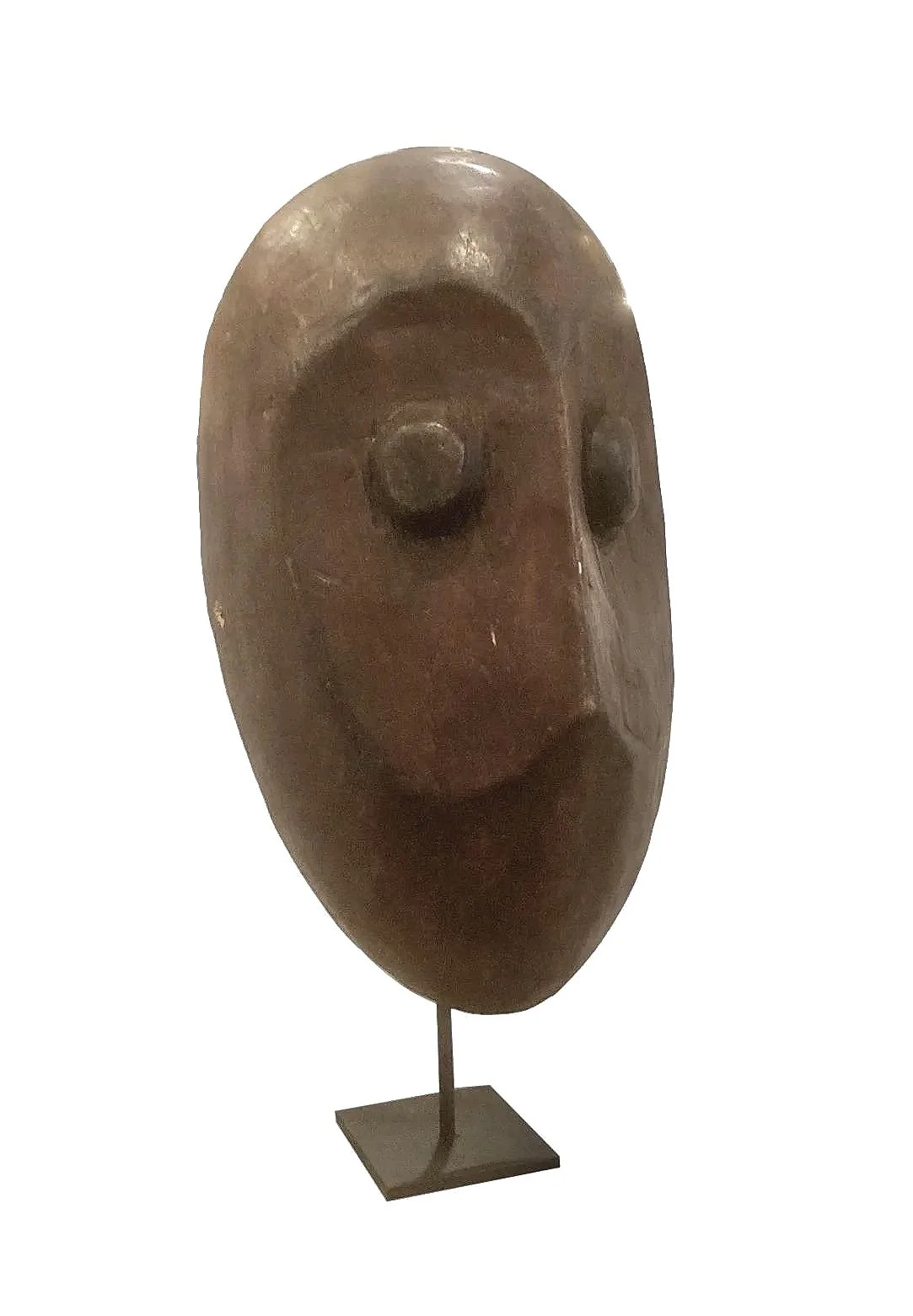  African Wood Mask on Iron Stand  7×8×16h - BOM001AA 