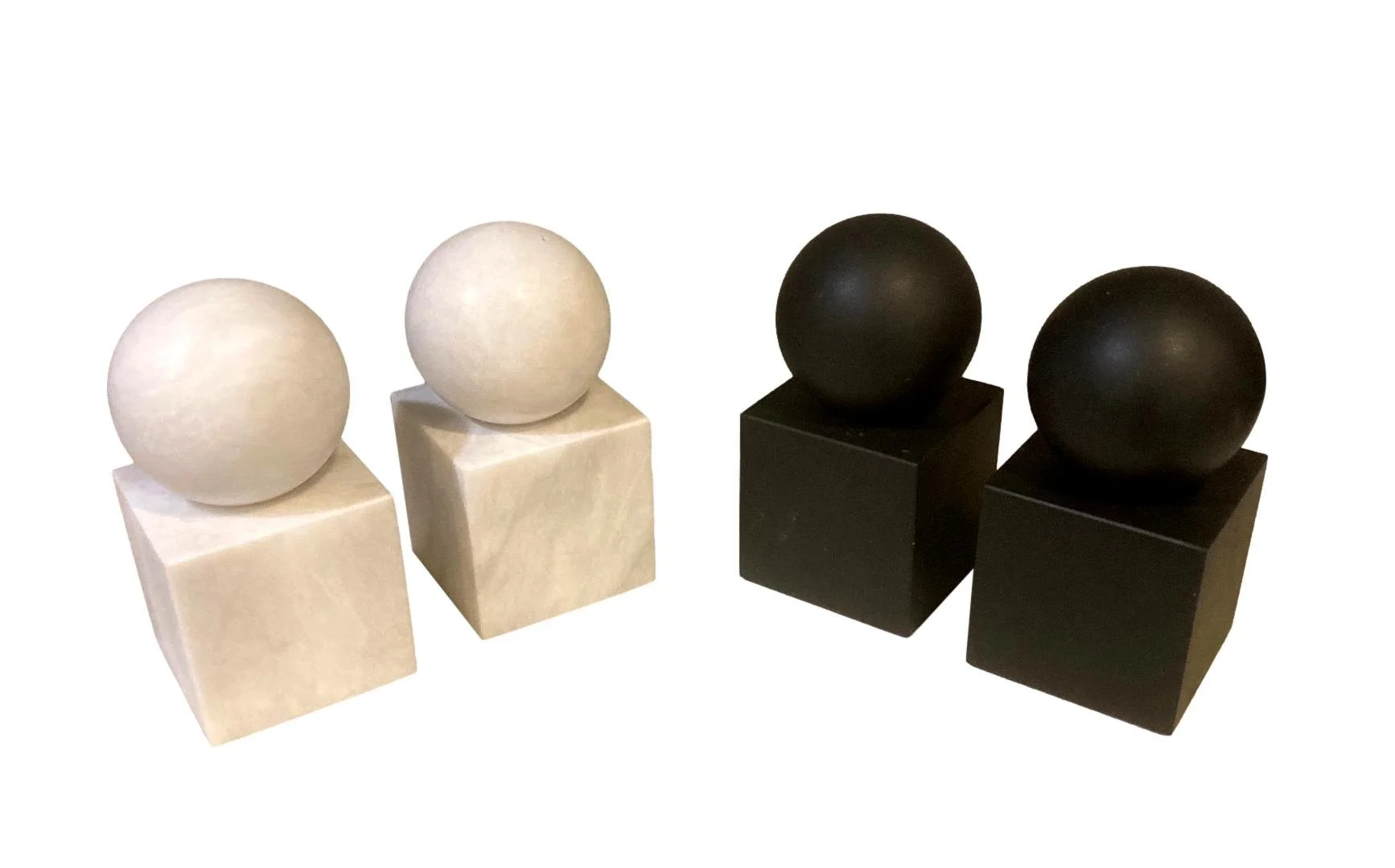  Ball On Cube Bookends, Set of Two  Polished White - 3.5×3.5×7h - DMBE54PW  Honed Black - 3.5×3.5×7h - DMBE54JB 