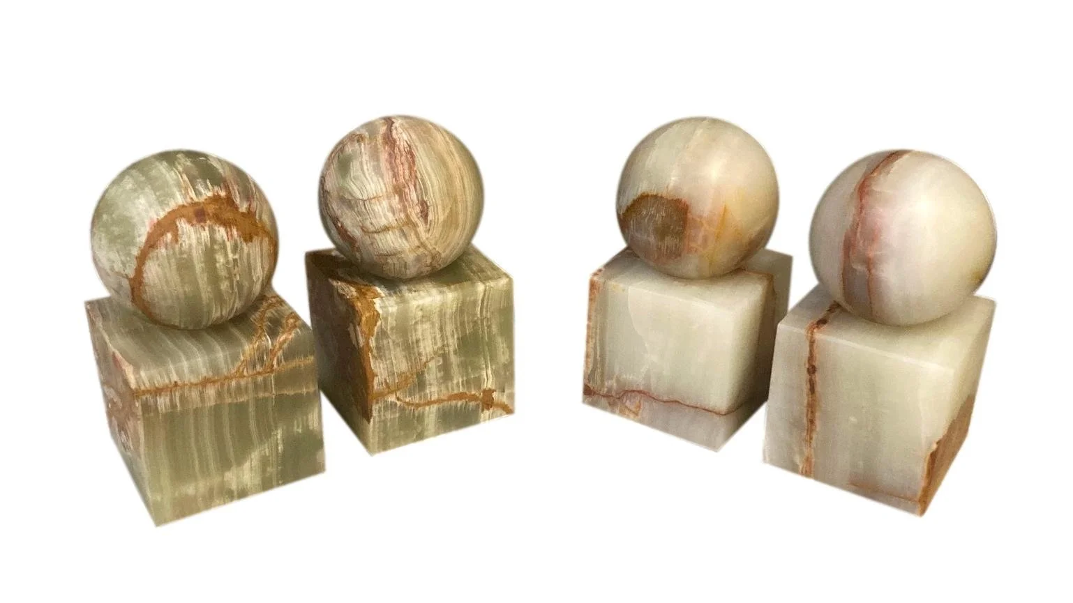  Ball on Cube Bookends, Set of Two  Dark Green Onyx - 3.5×3.5×7h - DMBE54ZV  Light Green Onyx - 3.5×3.5×7h - DMBE54LG   