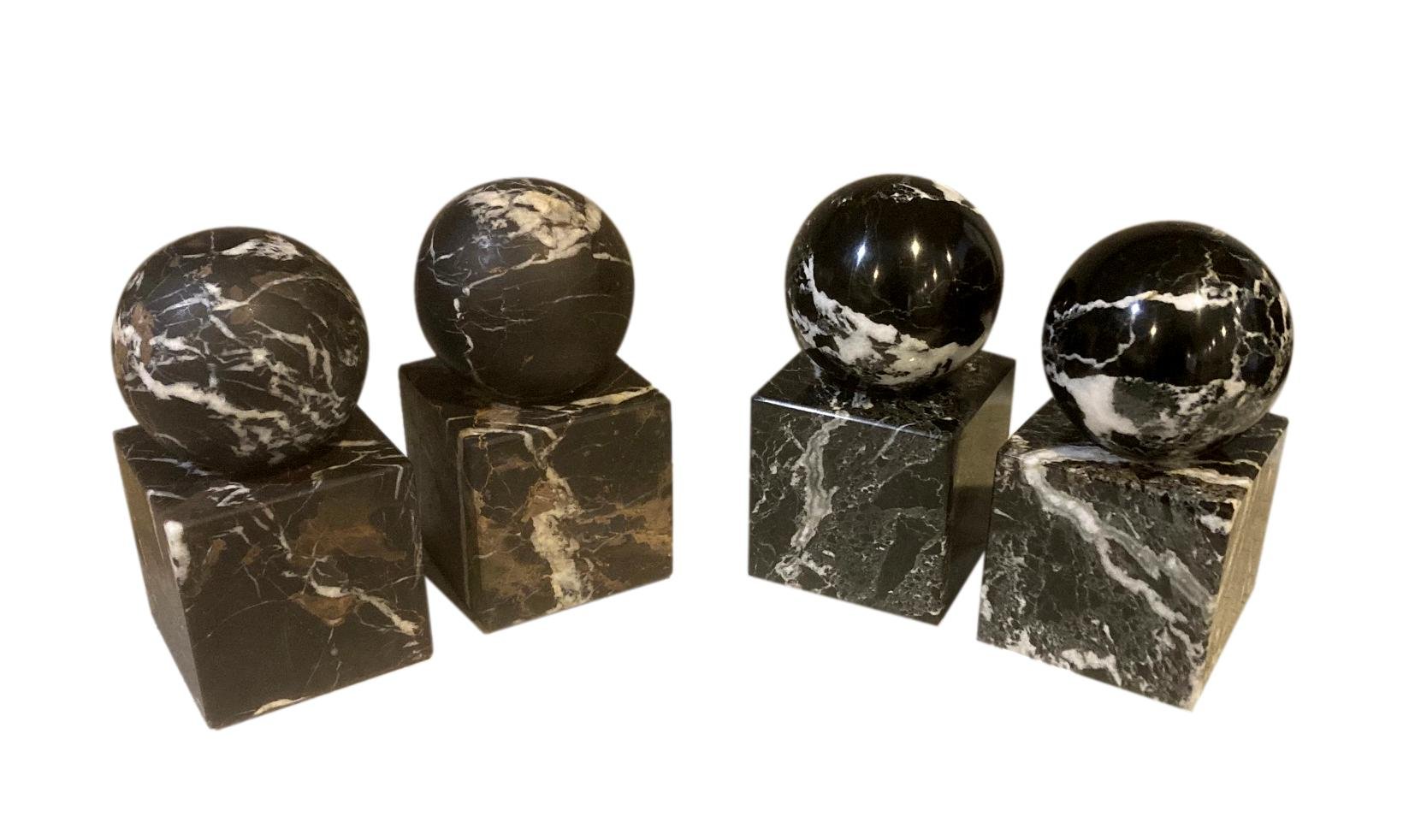  Ball on Cube Bookends, Set of 2  Honed Black &amp; Gold Marble - 3.5×3.5×7h - DMBE54BG  Polished Black &amp; White Marble - 3.5×3.5×7h- DME54BZ 