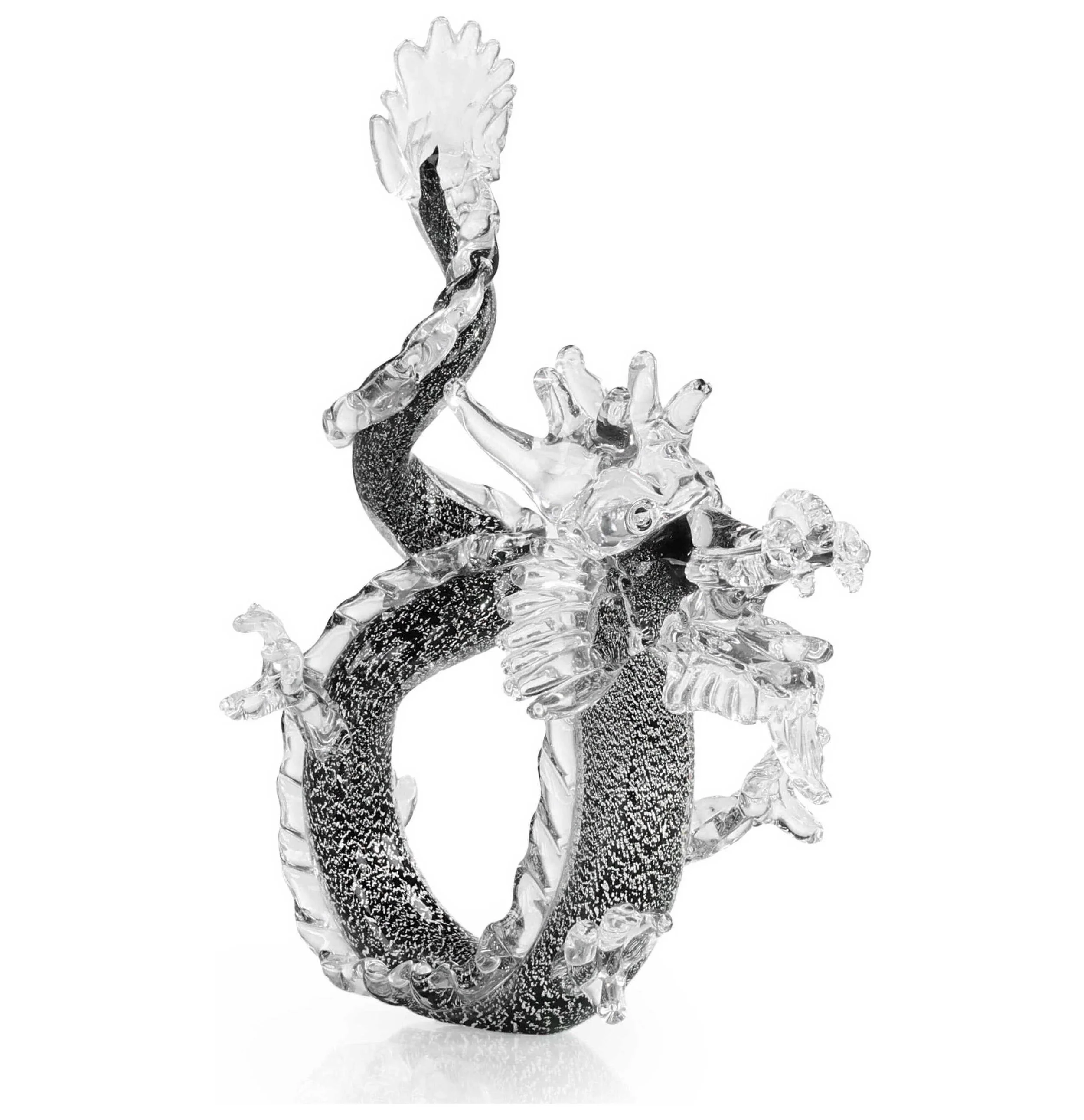  Large Glass Dragon Sculpture, Grey  14×6x14.5 - JRA15615 