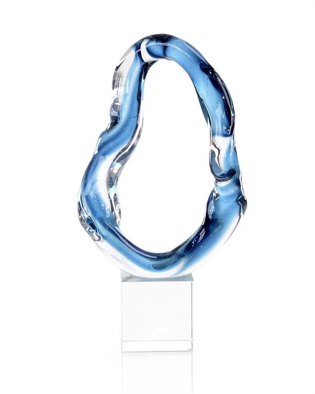  Blown Glass Abstract Sculpture Navy/Clear Base   9x4×16.5h - JRA11908 