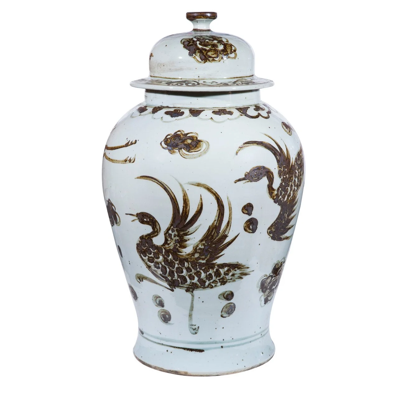  Rusty Brown Crane Temple Jar  13dx22h - LO1705D 
