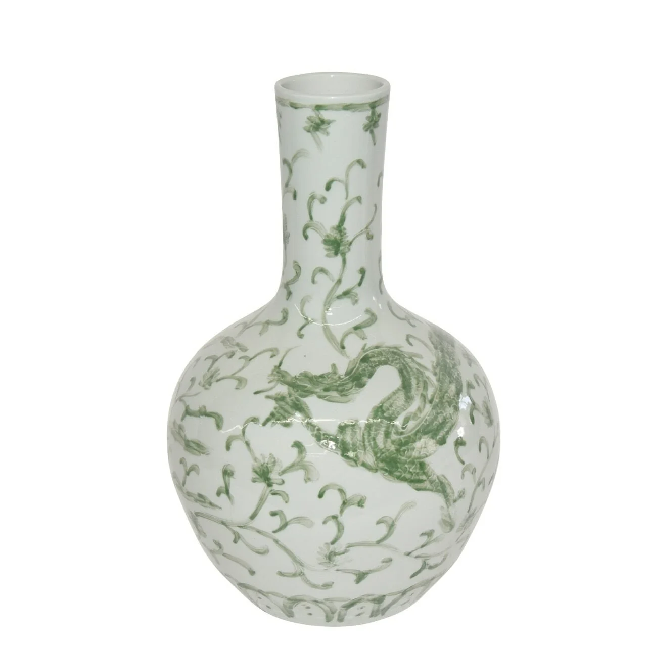  Green Dragon Lotus Globular Vase  14dx21h - LO1566 