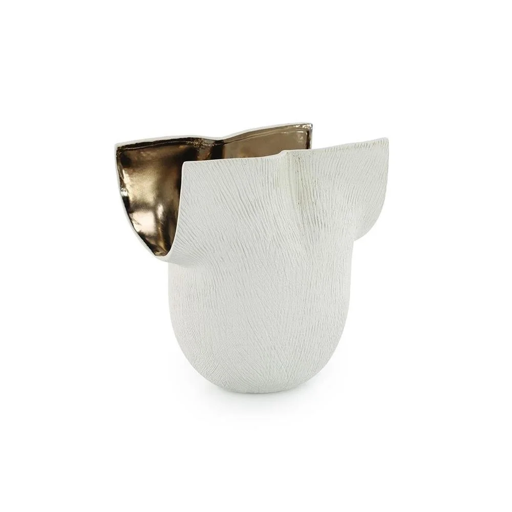 Porcelain White Vase with Bronze Interior, Small  10×10x9.75h - JRA14952 