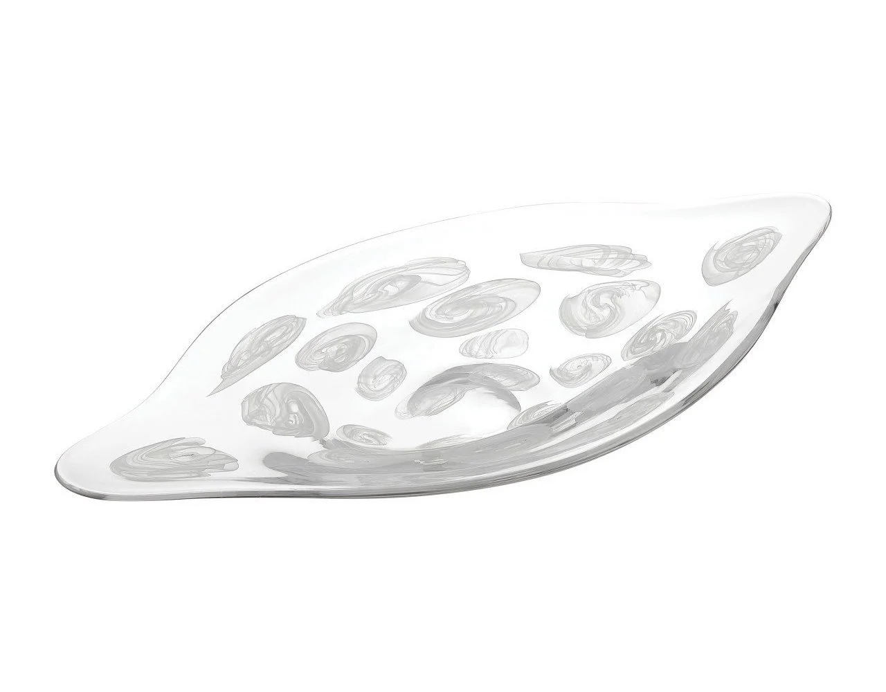  Oval Glass Aetheria Bowl Clear and White  14×30×4h - CC121152 