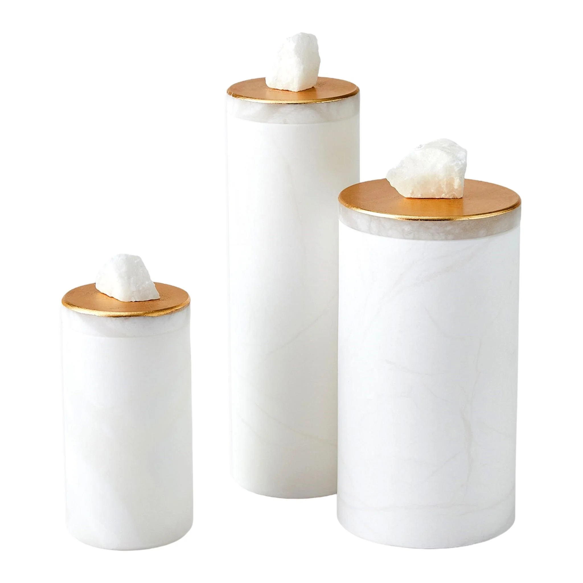  Quarry Jar, White Marble/Gold Leaf  Small - 2dx5h - GV331918  Medium - 4dx7h - GV331917  Large - 3dx9h - GV331916 
