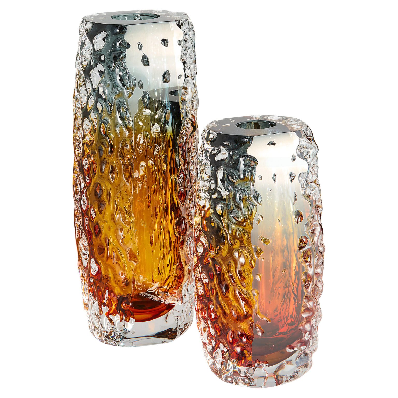  Tramonto Glass Vase Amber/Grey Textured  Small - 4×3.5×9h - CD12050  Large - 4×4×12.5h - CD12049 