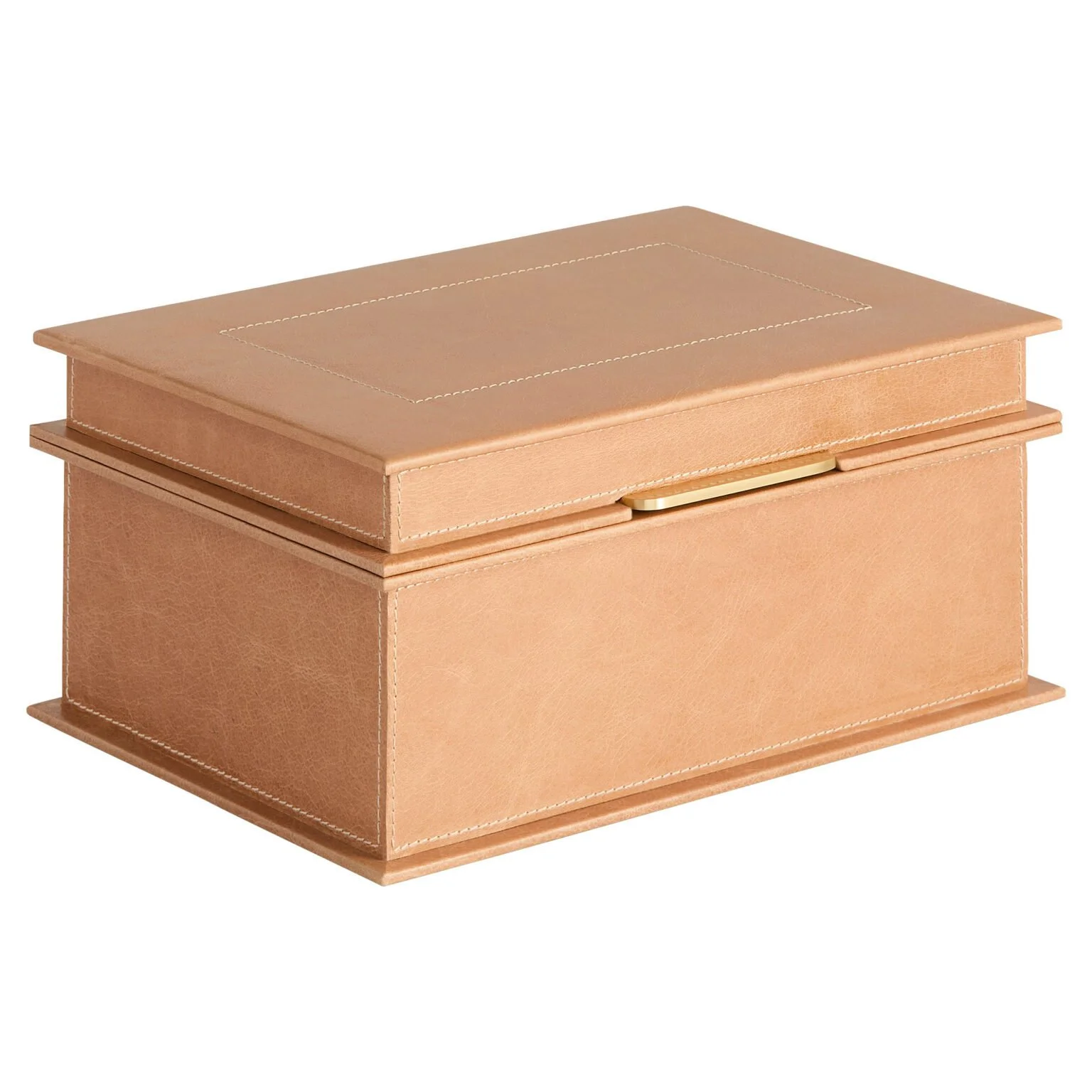  Tan Leather Box with Brass Accents  13×9×5.5h - CD12003 