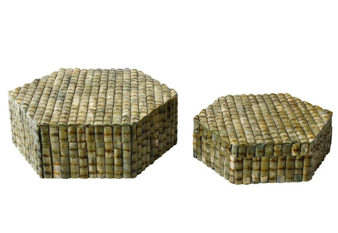 Dyed Green Hexagonal Bone Box  Small - 10.5x9×3h - CC121124S  Large - 11.x12.5×4h -CC121124L 