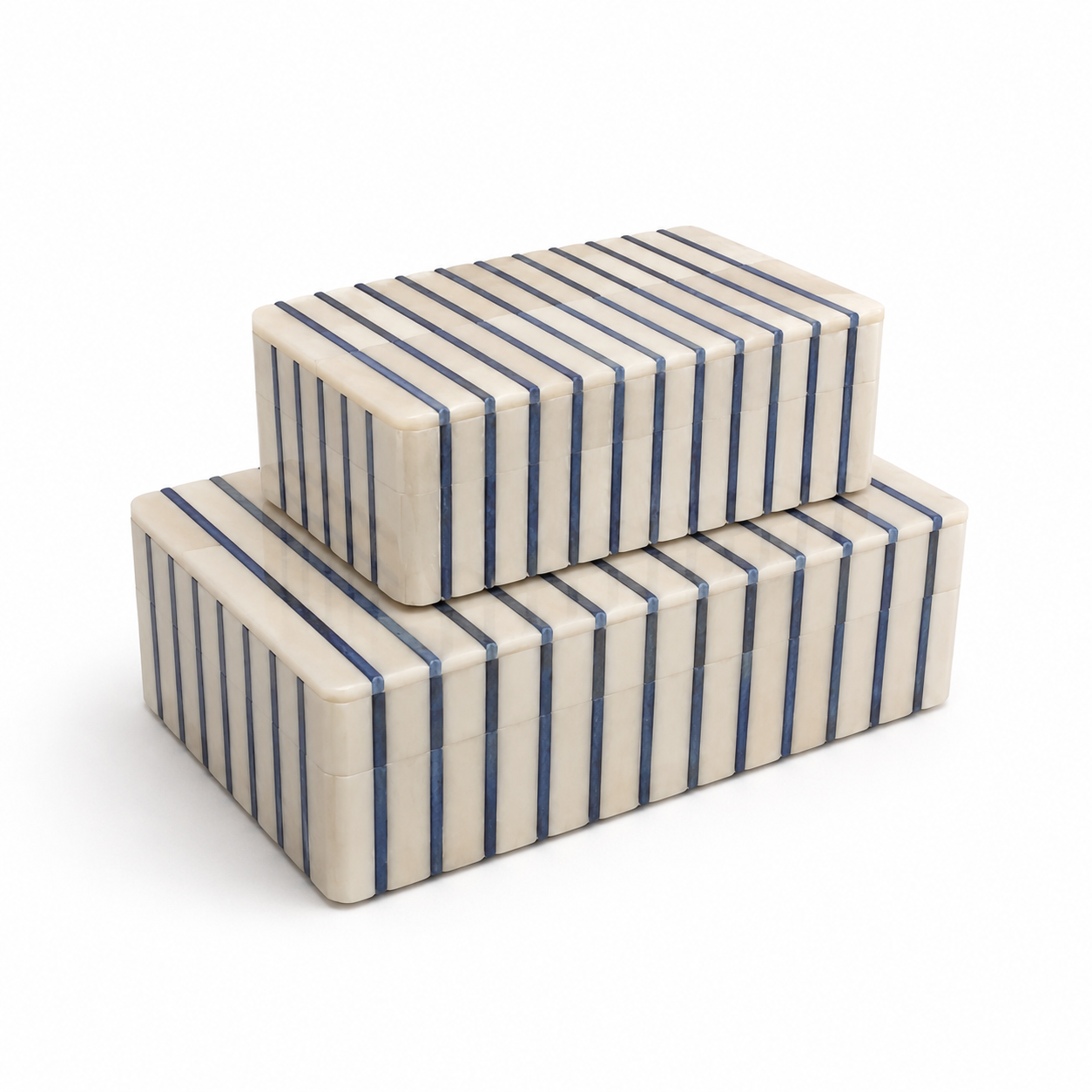  White with Blue Line Bone Box  Small - 9×6×3.5h - BIH76S  Large - 12×9×4h - BIH76L 