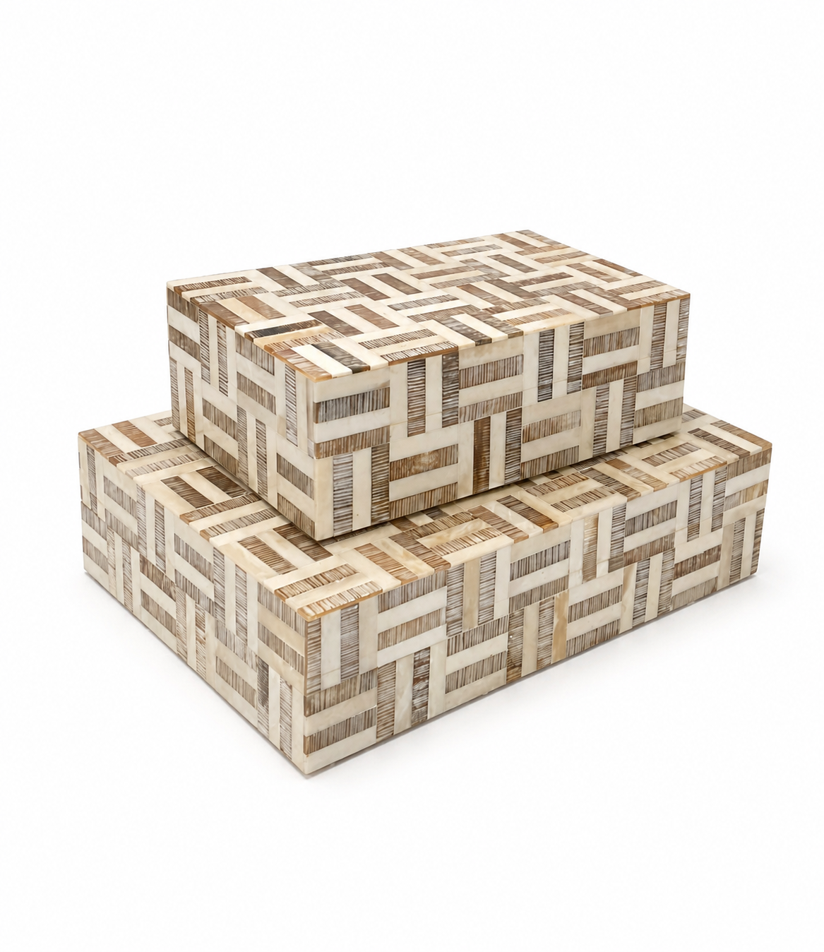  Etched Horn White Resin Abstract Lines Box  Small - 9×6×3h - BIU882S  Large - 15.5×12.45×3h - BIU882L   