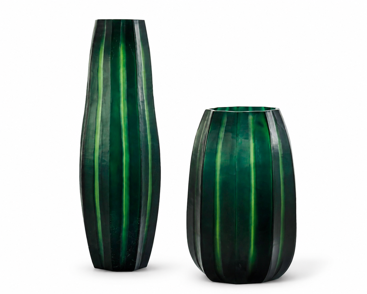  Ribbed Forest Green Glass Vase  Small - 10dx16h - JRA15150  Large - 8.5dx26h - JRA15151 