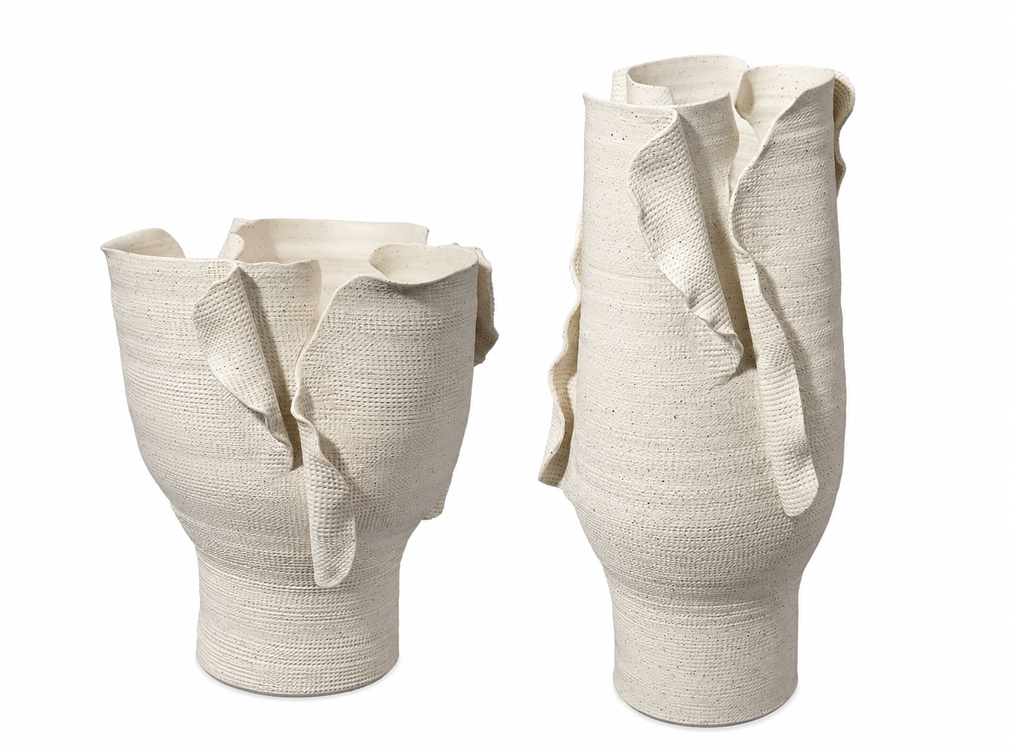  Matte White Porcelain Torn Vessel  Wide - 12×10.5×13h - JY7TORNW  Tall - 9dx19h - JY7SEVWH 