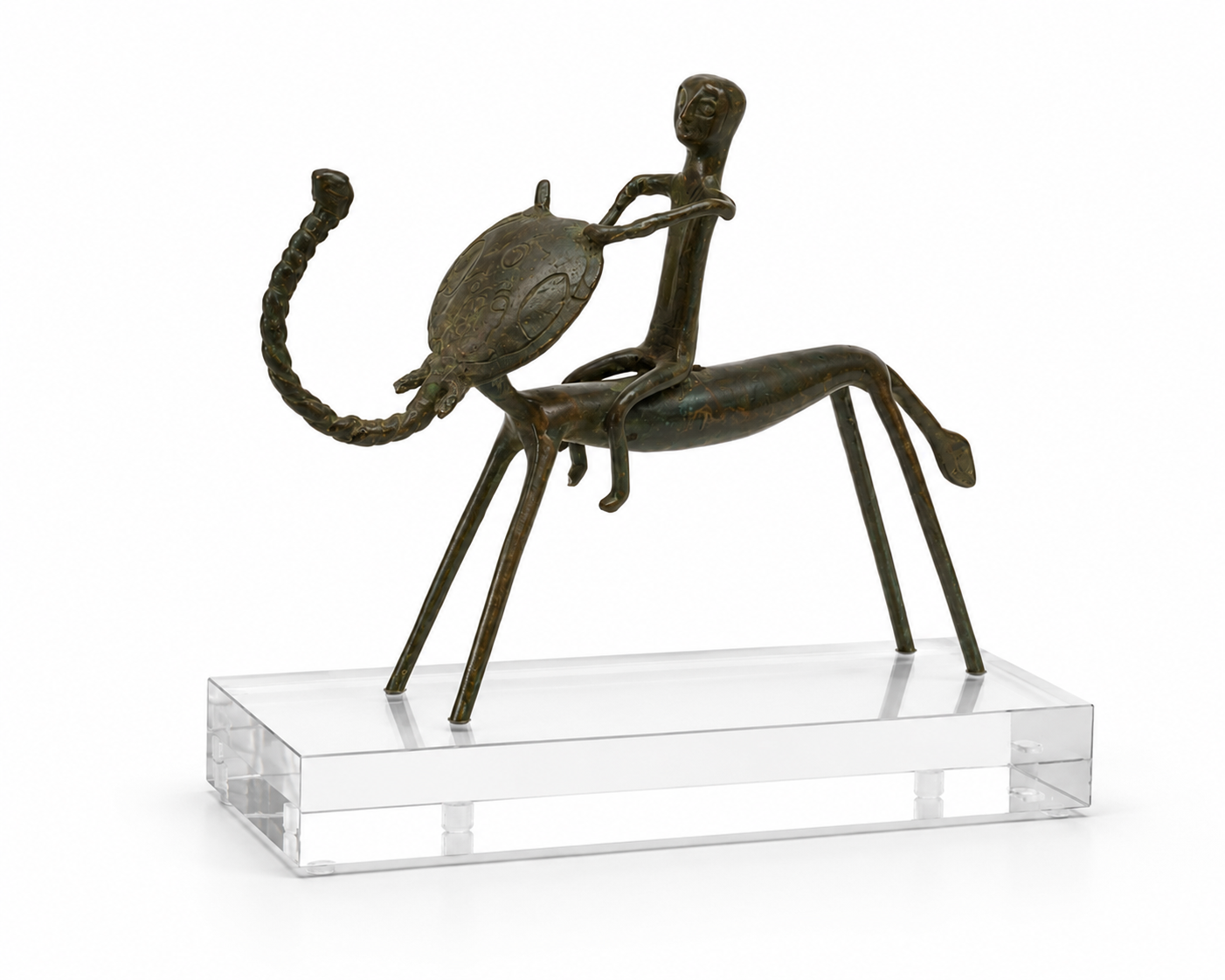  Vintage Tribal Elephant Rider Bronze Sculpture on Acrylic Base  12×4.5×9.75h - BITA2 