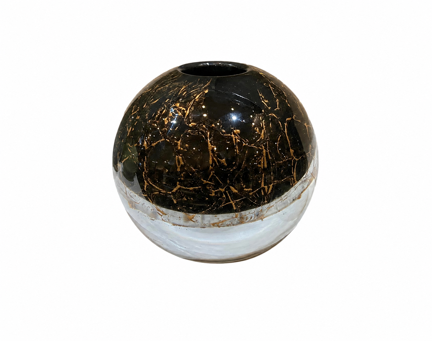  Kula Glass Ball Vase, Black/Gold  6" Round - EU151026 