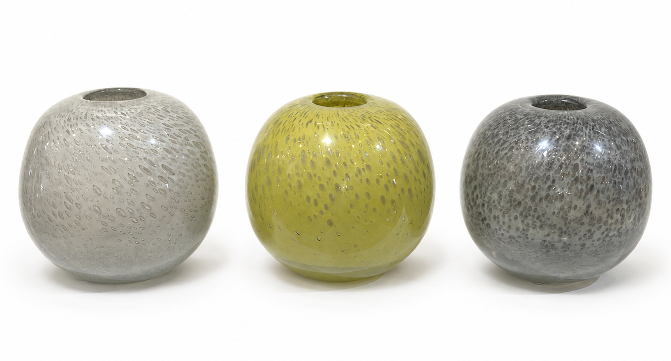  Glass Ball Bubbles Vase,   White - 8dx8h - EU1471116  Mustard - 8dx8h - EU1472480  Grey - 8dx8h - EU1471226 