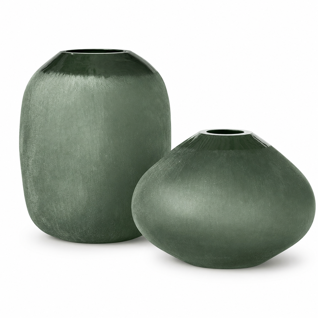  Blue Green Etched Glass Vase   Medium - 13"w x 16.5"d x 11"h - P141521  Tall - 12"w x 9.5"d x 16"h - P141721   