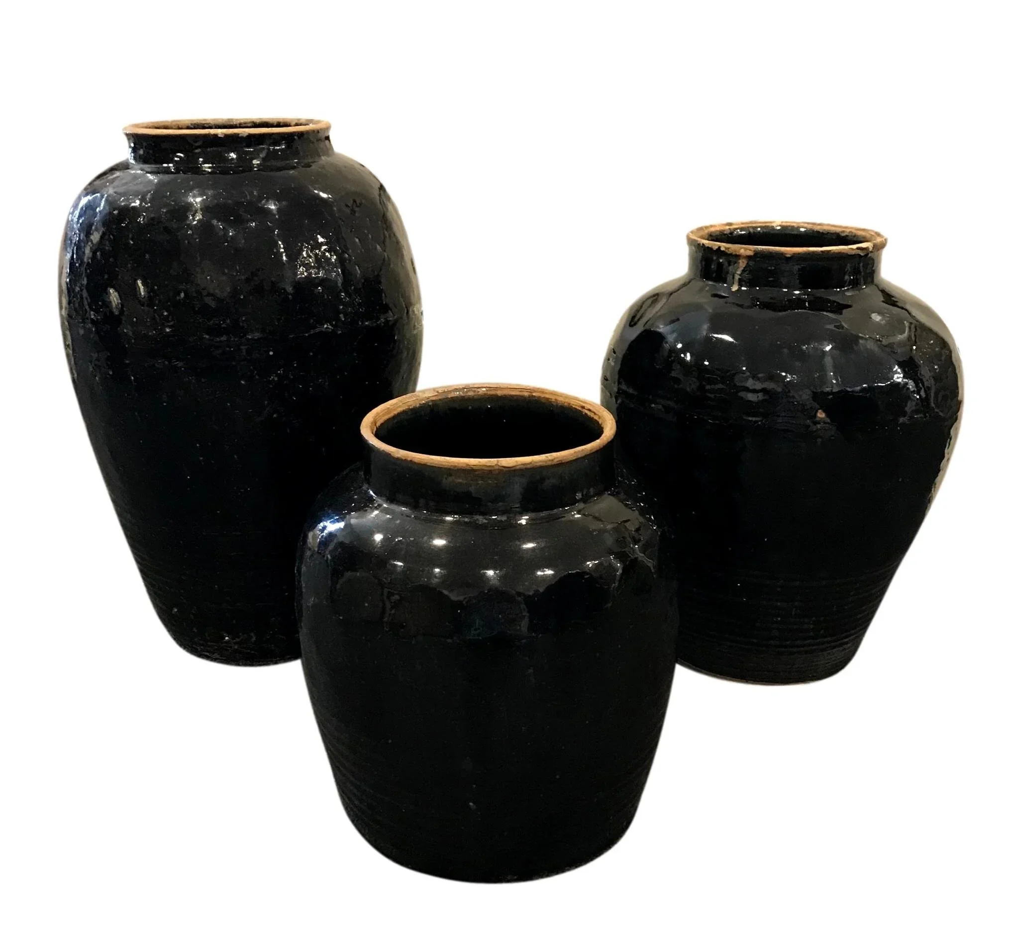 Vintage Chinese Wine Jar, Black  Small - 11dx11h - LO2802S  Medium - 12dx17h - LO2802M  Large - 12dx21h - LO2802L 