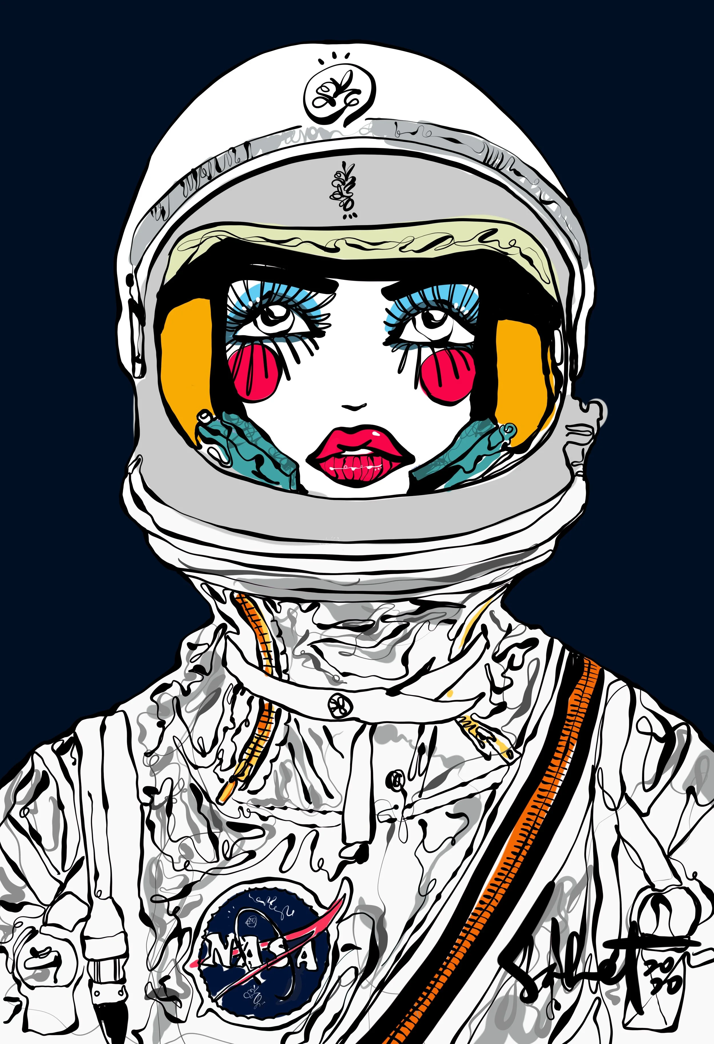 Moon Sailor - Deep Blue 2021 Sabet - 13" x 19" Limited Edition Hand Embelished Gicleè Signed by Sabet 2020