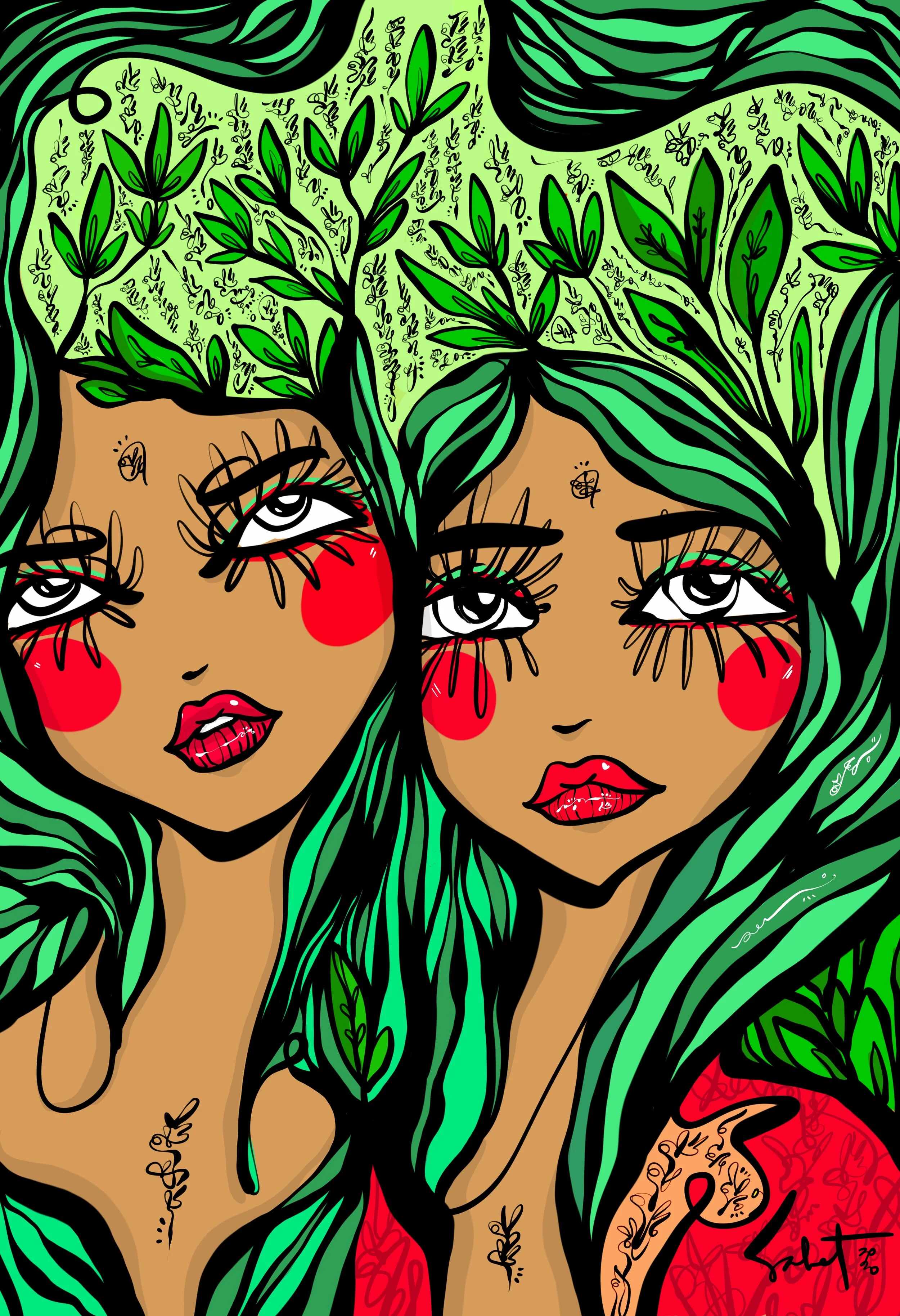 Green Heart - Deep Blue 2021 Sabet - 13" x 19" Limited Edition Hand Embelished Gicleè Signed by Sabet 2020