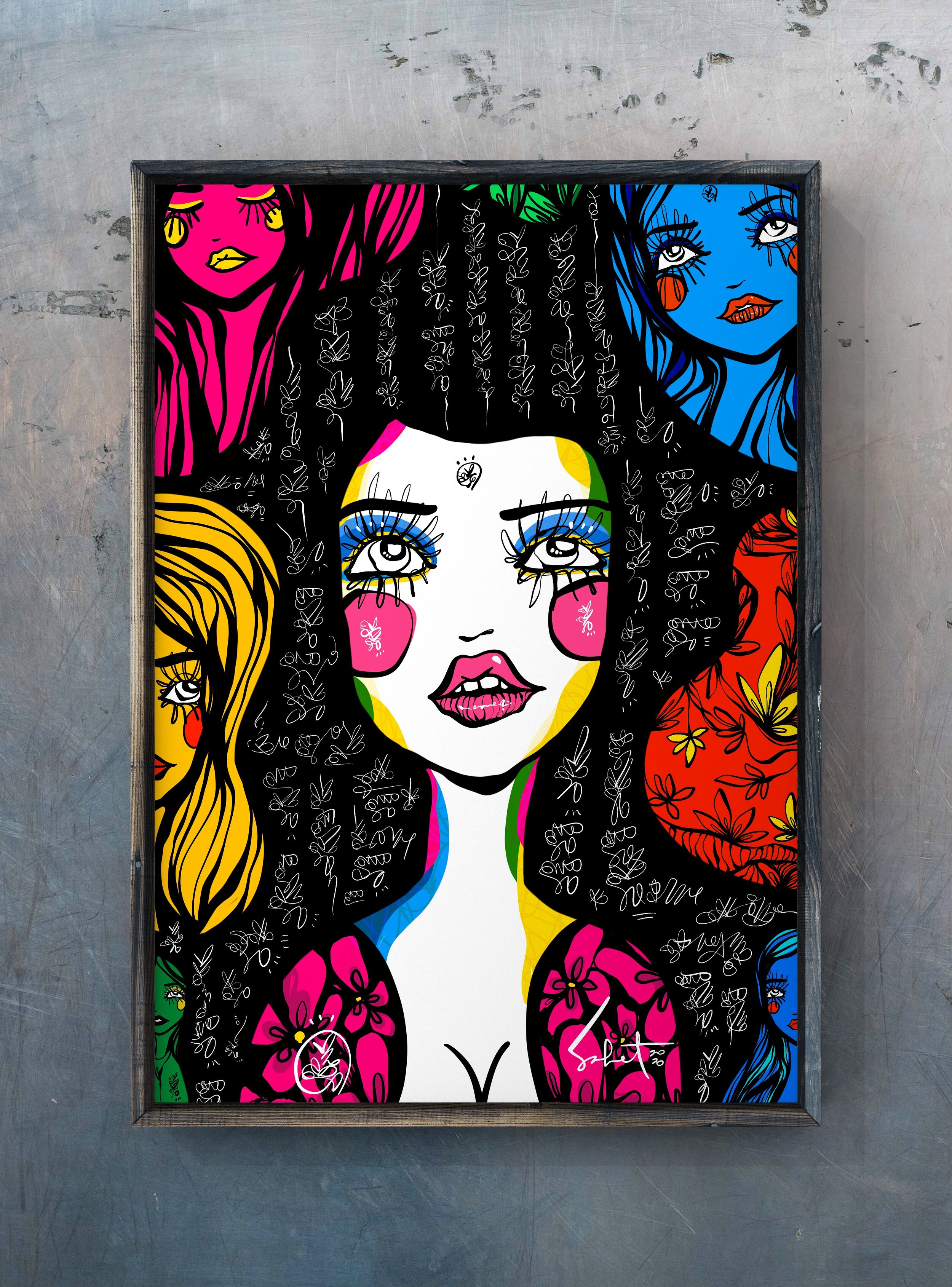 Beautiful Mess 2 - Deep Blue 2021 Sabet - 13" x 19" Limited Edition Hand Embelished Gicleè Signed by Sabet 2020