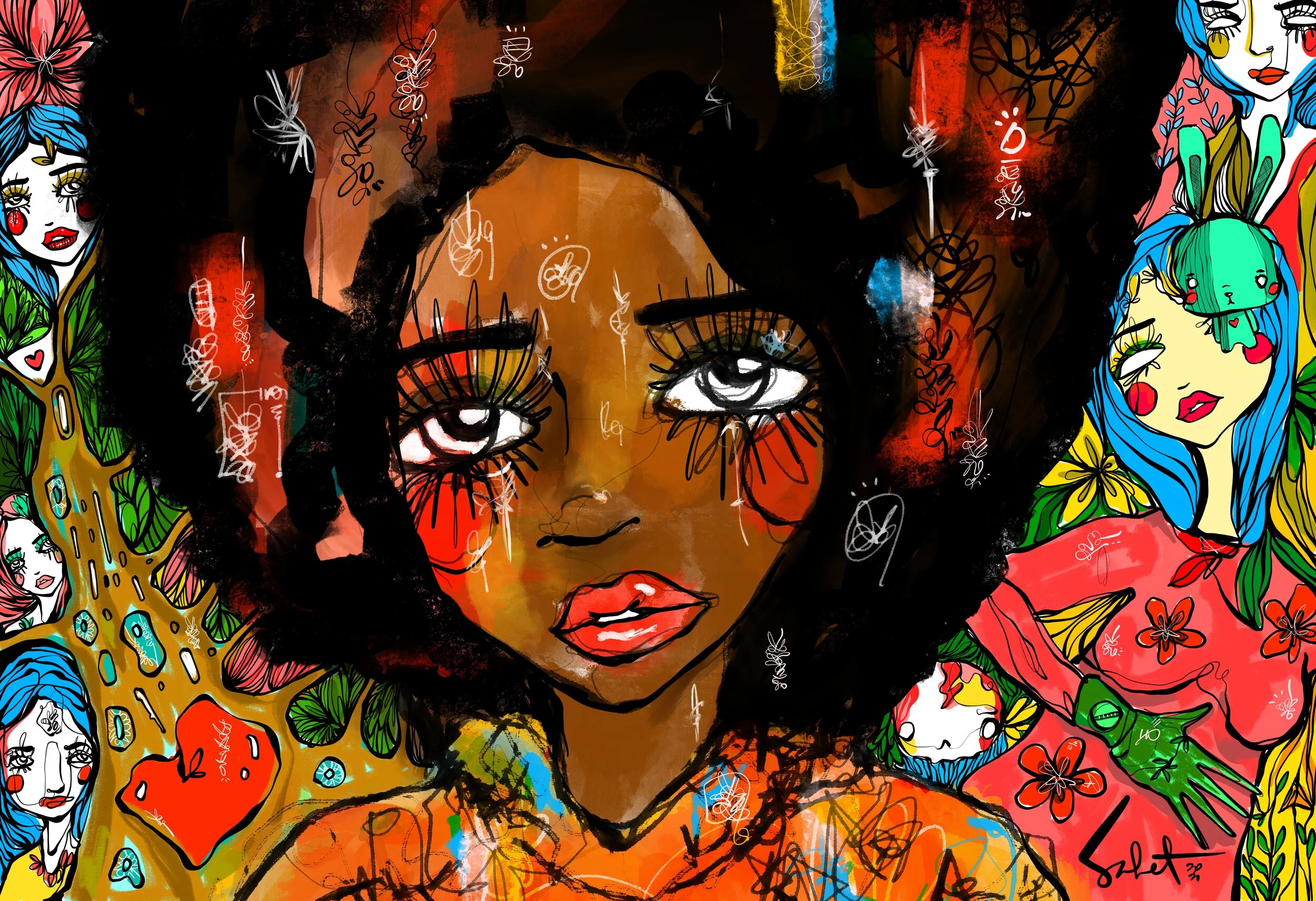 Super Heart - Deep Blue 2021 Sabet - 13" x 19" Limited Edition Hand Embellished Gicleè Signed by Sabet 2020