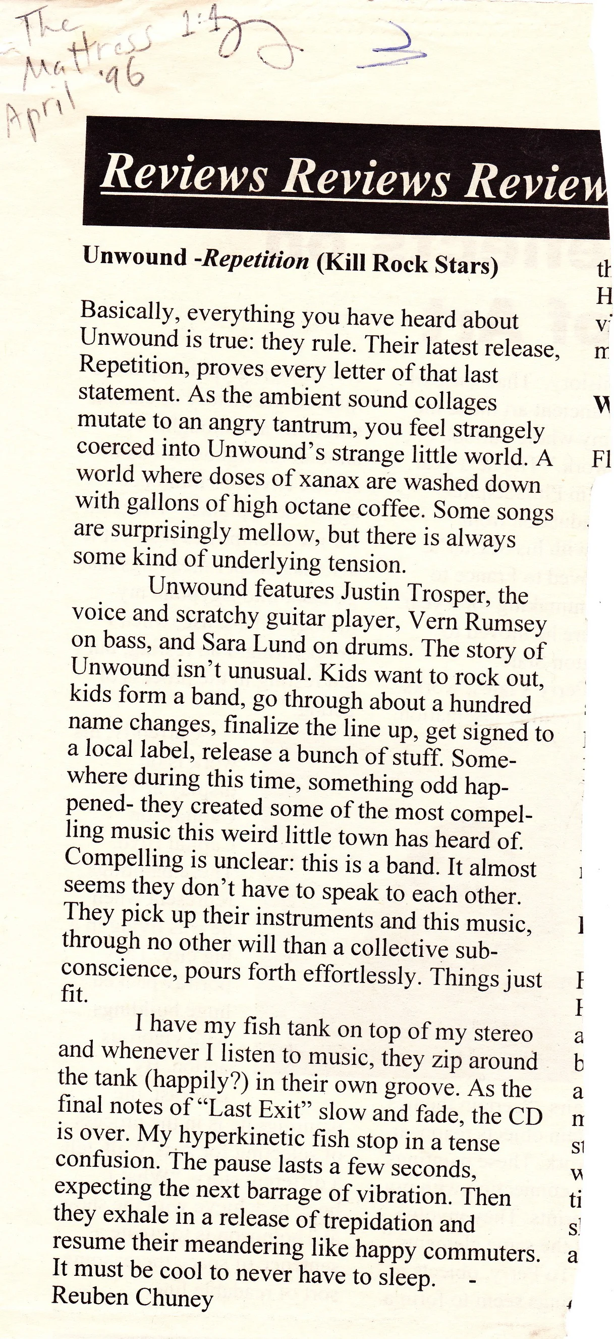 The Mattress review of Repetition April 1996