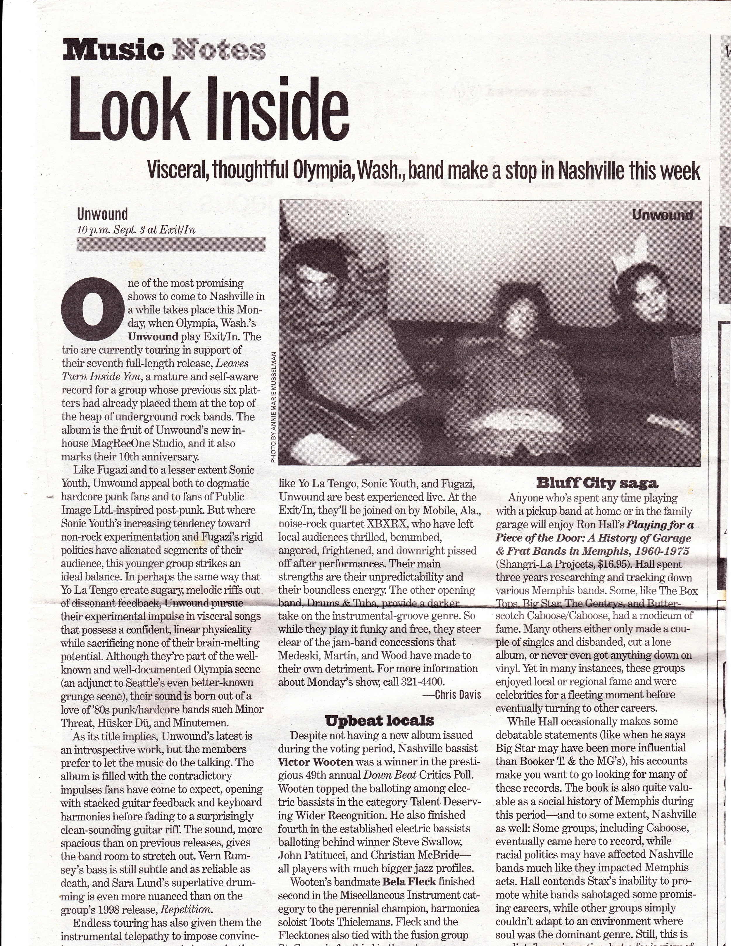Nashville Scene Aug 30, 2001 Show Preview