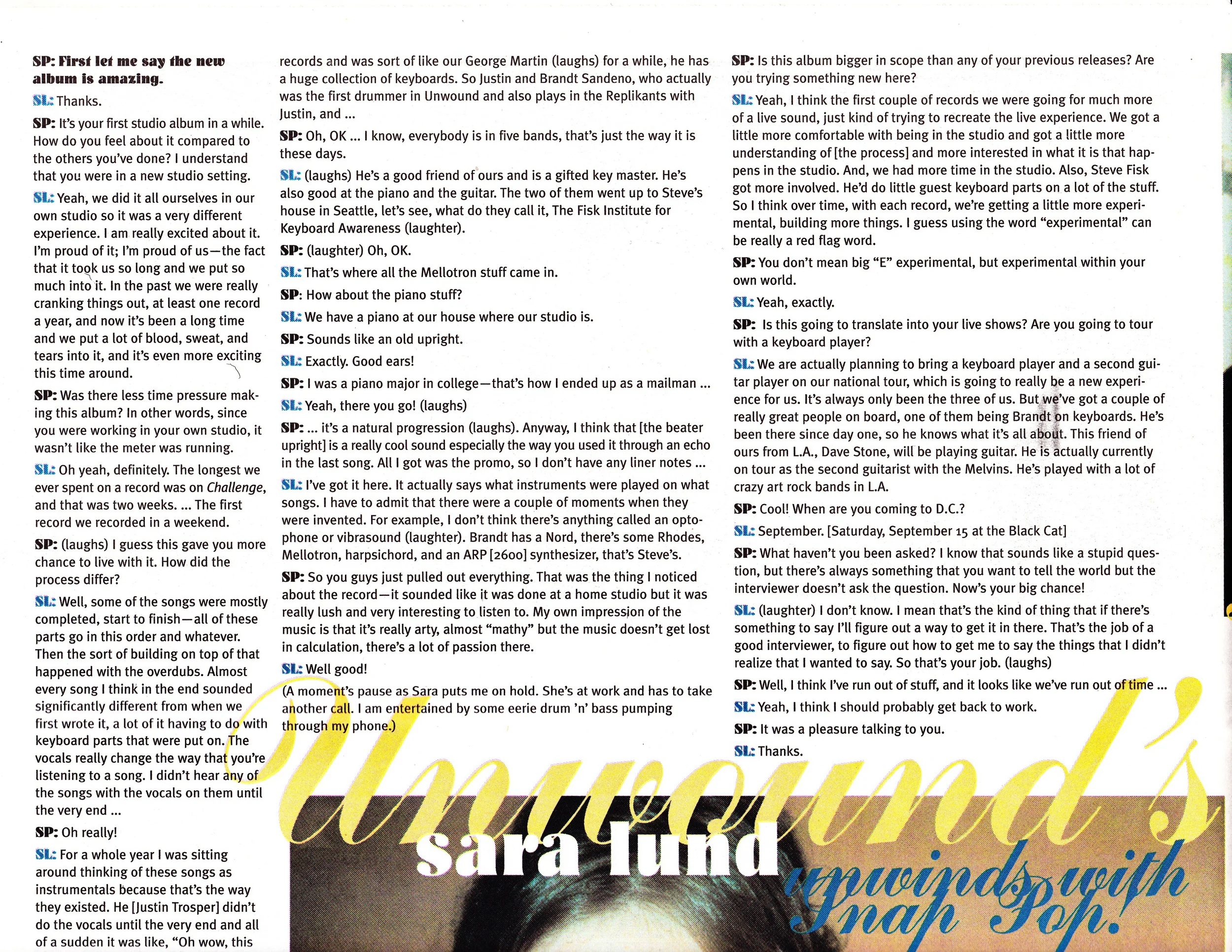 Snap Pop! Sept/Oct 2001 Interview with Sara Lund p.1