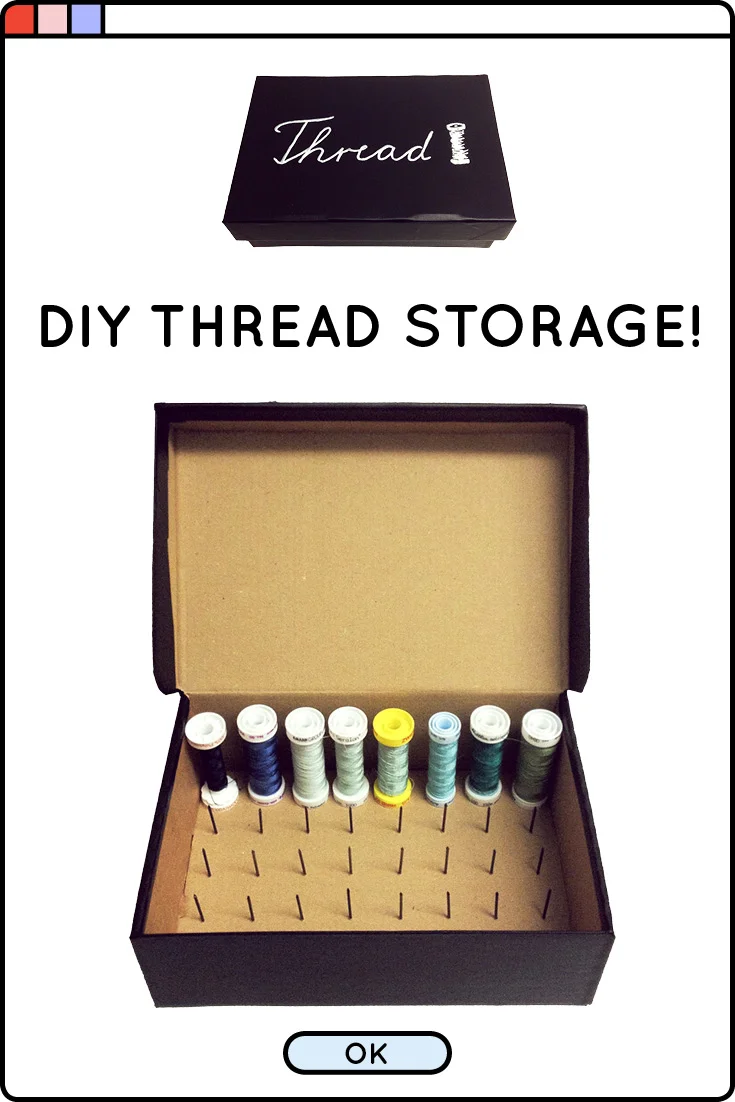 Looking for a better way to store all your spools of thread? Tired of them getting tangled or lost? Try this quick and easy DIY to create a thread spool storage box, using only a small cardboard box, nails and contact paper!