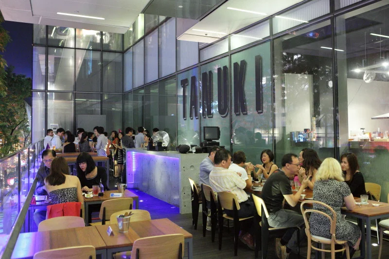 The balcony over Orchard Road at Tanuki Raw