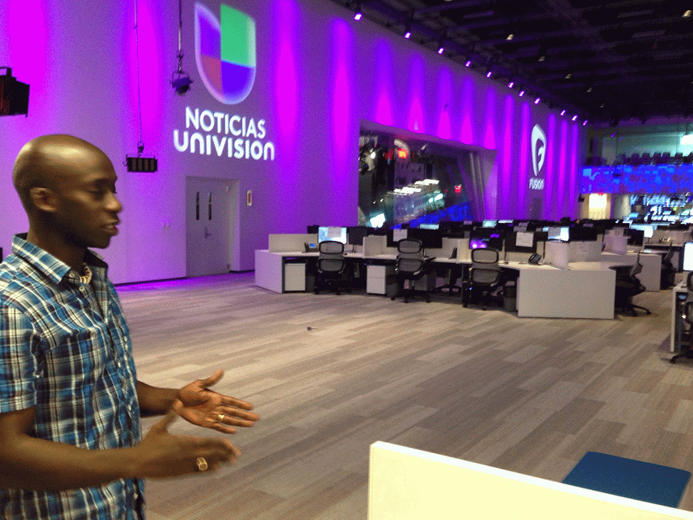 Derrick Ashong shows me around the largest newsroom in the United States at Fusion