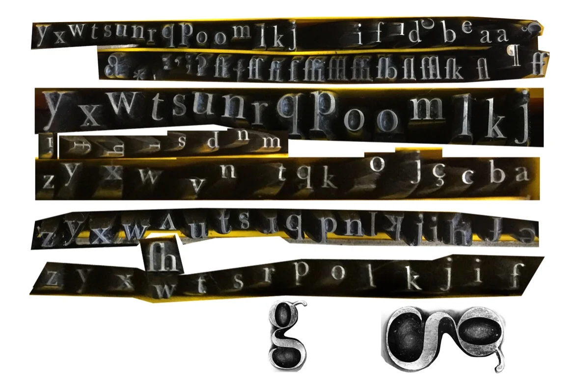 My reference collage made from photos of the original Baskerville punches.