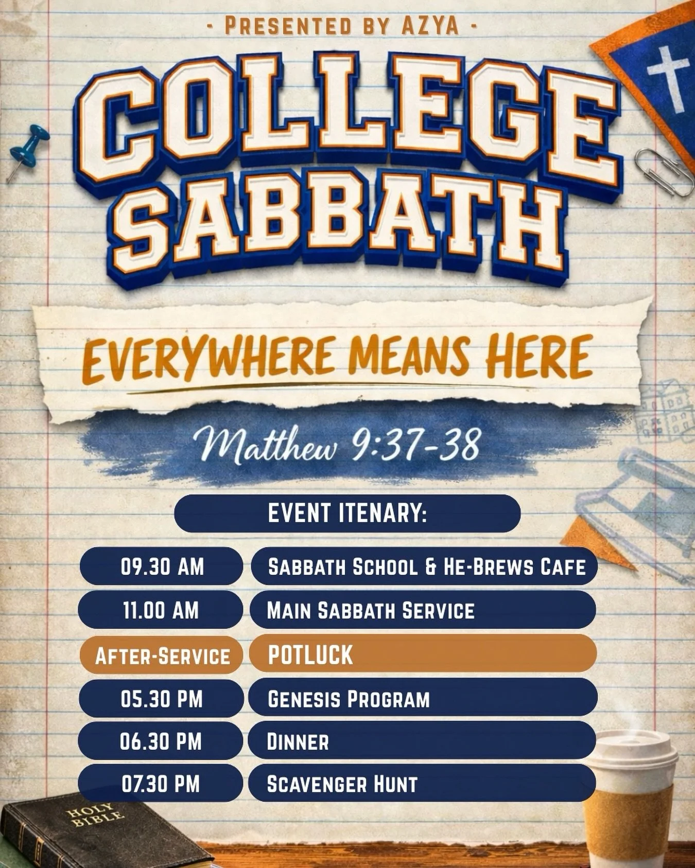 Join us for College Sabbath! ✏️📚

College Students, this one&rsquo;s for YOU! 🫵🏼
We&rsquo;ve got a FULL day planned! With worship, opportunities for connection, and so many fun activities throughout the day.

🗓 March 7
📍 Tempe SDA Church
41 E 13