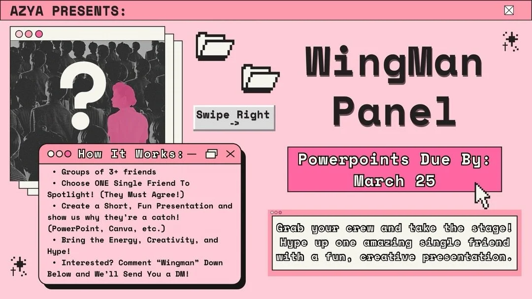 𝗦𝘄𝗶𝗽𝗲 𝗥𝗶𝗴𝗵𝘁 𝗣𝗿𝗲𝘀𝗲𝗻𝘁𝘀: 𝑾𝒊𝒏𝒈𝑴𝒂𝒏 𝑷𝒂𝒏𝒆𝒍 👥🪽

𝗪𝗵𝗮𝘁 𝗶𝘁 𝗶𝘀:
A segment of Swipe Right where you present ONE single friend and show why they&rsquo;d be a great match! 😌

𝗪𝗵𝗮𝘁 𝘁𝗼 𝗱𝗼:
&bull; Form a group of 3+ fri