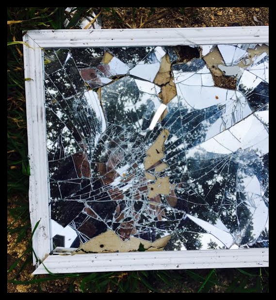 One person's junk is another's inspiration. The reflection, cracks, lines and shapes of a broken mirror. 