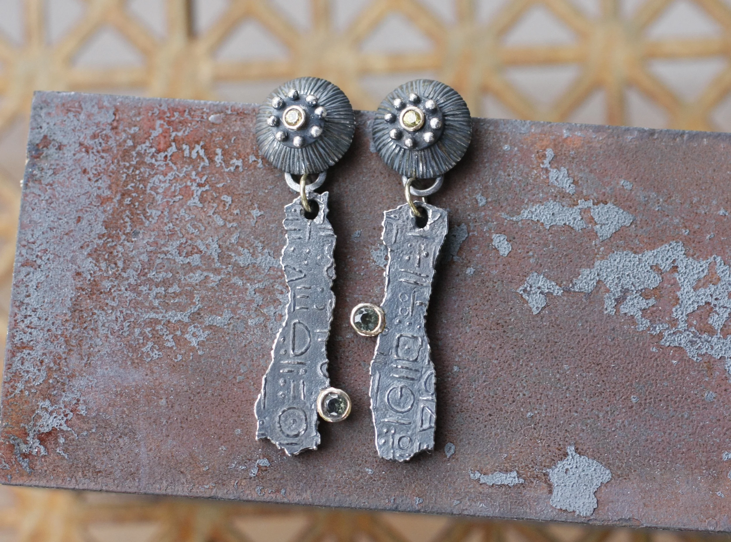  Sterling Silver, 18k Gold, Yellow Sapphires, Moldavite 