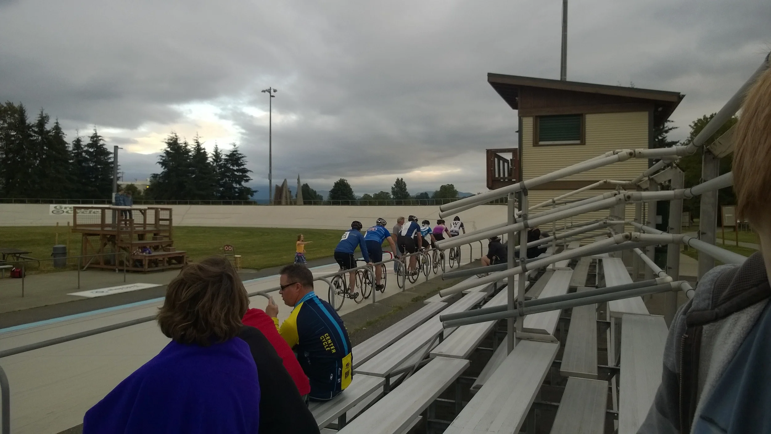  Sitting on the rail waiting to start my first scratch race. That's me, second from the rear. 