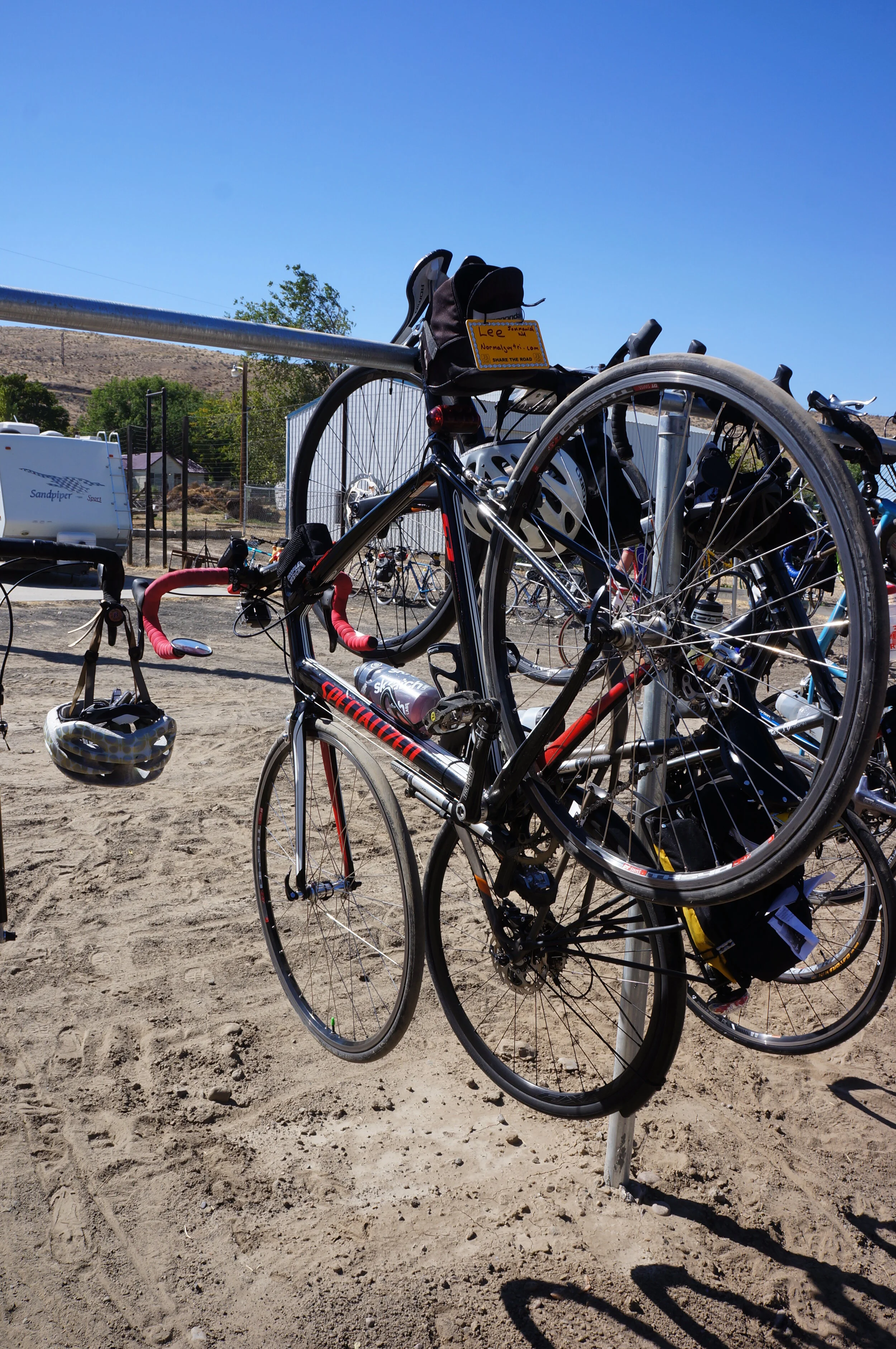  Day 1: Bike rack at the lunch stop in Huntington, Oregon 