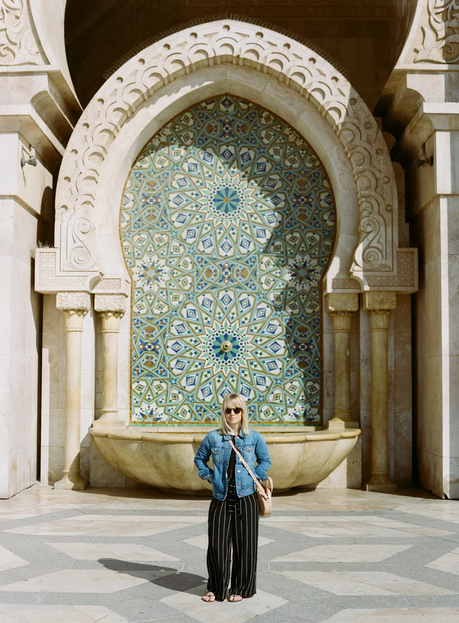 Allison in front of fountain at Hassan Mosque II_web.jpg