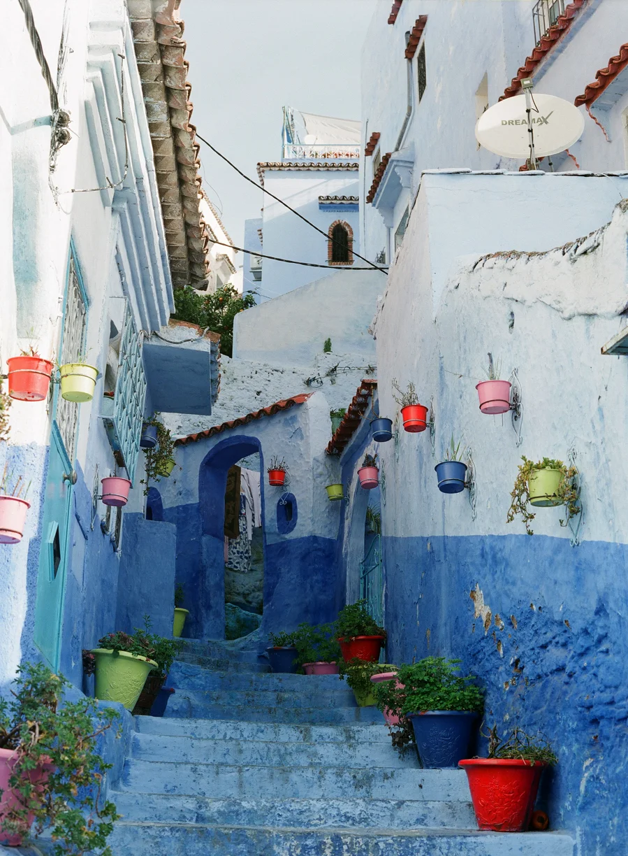 Chefchaouen Stairwell with Colored Pots_web.jpg